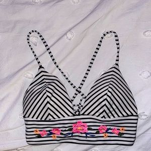 Stripped crisscross back bathing suit top